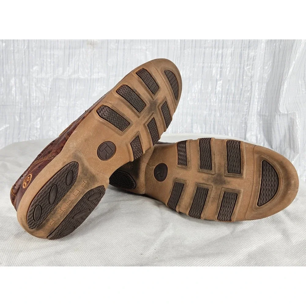 Roper Men's 10.5 Cognac Ostrich Print Leather Slip On Casual Driving Mocs Shoes